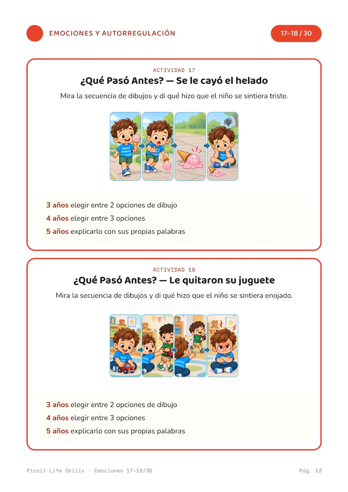 Página real de Picoli Life Skills: actividad de emociones