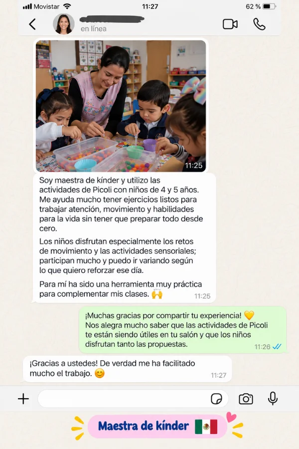 Testimonio de WhatsApp de una maestra de kínder de México